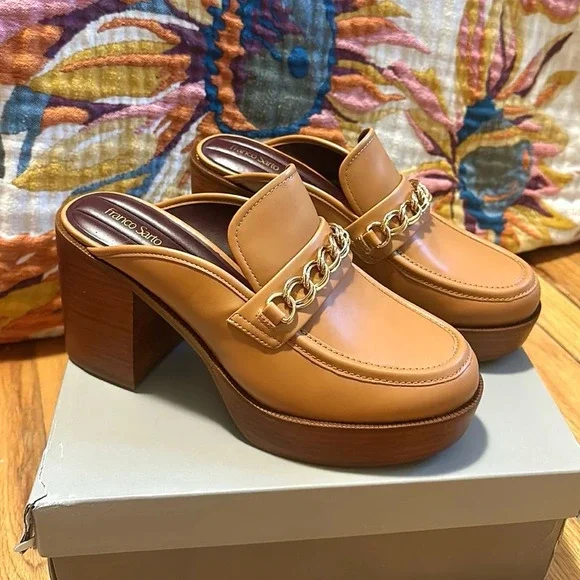 NEW Franco Sarto Tan Katra Clog Block Heel Slip On Platform Mule Size 10 - Picture 3 of 11